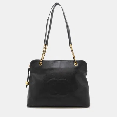 Pre-owned Chanel Coco Mark Ball Chain Tote Bag Large Shoulder Caviar Skin Black