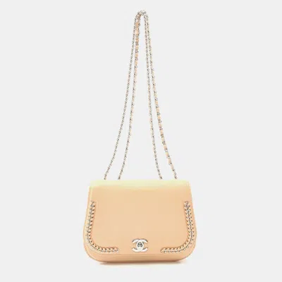 Pre-owned Chanel Coco Mark Beige Leather Shoulder Bag In Sand