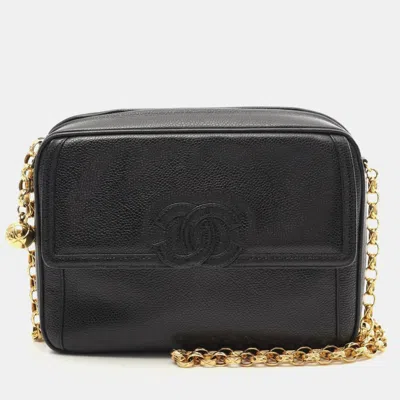 Pre-owned Chanel Coco Mark Black Caviar Skin Shoulder Bag