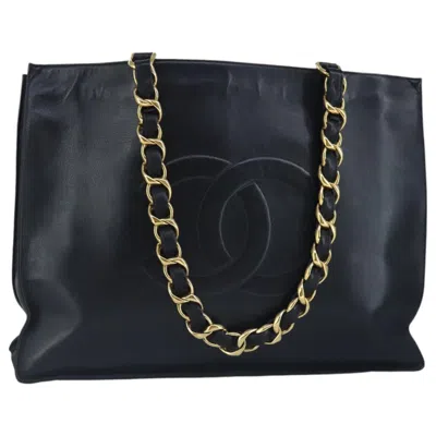 Pre-owned Chanel Coco Mark Black Leather Tote Bag ()