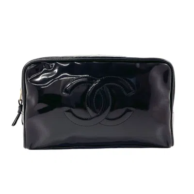 Pre-owned Chanel Coco Mark Black Patent Leather Clutch Bag ()