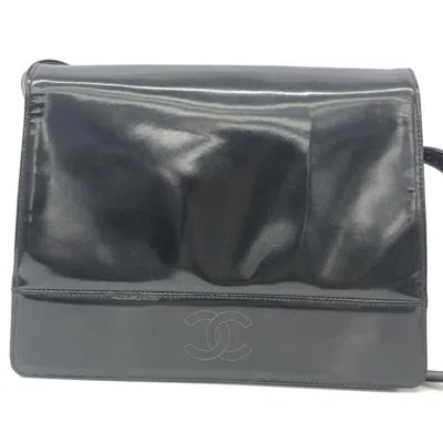 Pre-owned Chanel Coco Mark Black Patent Leather Shoulder Bag ()