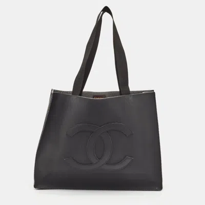 Pre-owned Chanel Coco Mark Black Rubber Shopper Tote