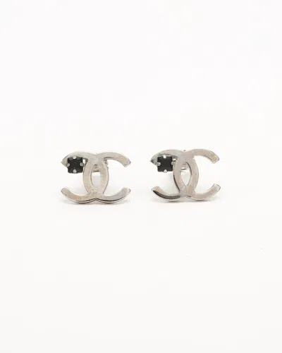 Pre-owned Chanel Coco Mark Black Stone Clip-on Earrings