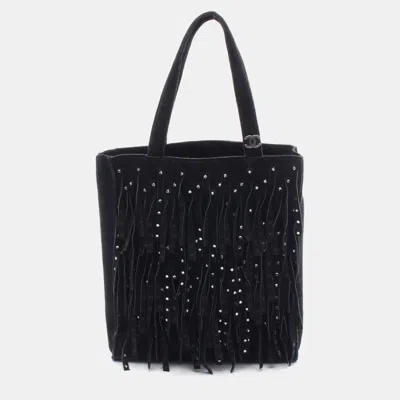 Pre-owned Chanel Coco Mark Black Suede Tote Handbag Shw