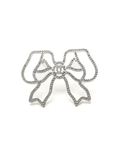 Chanel Coco Mark Bow Rhinestone Brooch In Silver