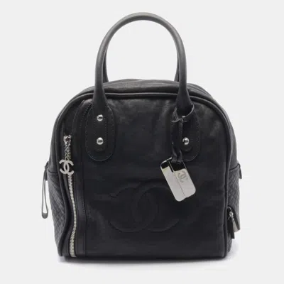 Pre-owned Chanel Coco Mark Bowling Bag Handbag Leather Black