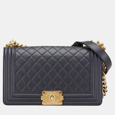 Pre-owned Chanel Coco Mark Boy 25 Chain Shoulder Bag Black Lambskin