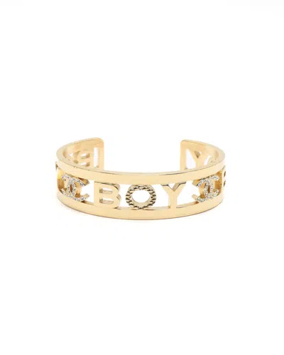 Pre-owned Chanel Coco Mark Boy Rhinestone Bangle Bracelet In Gold