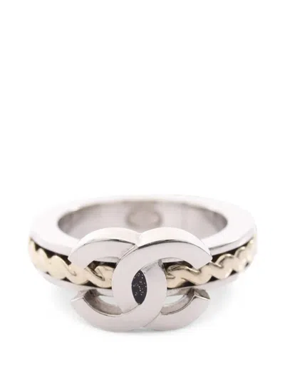 Pre-owned Chanel Coco Mark Braided Ring In Silver