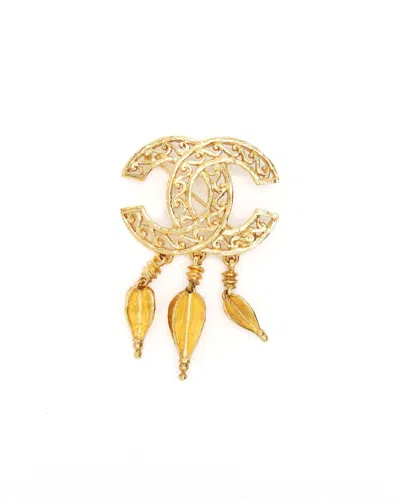 Pre-owned Chanel Coco Mark Brooch In Yellow