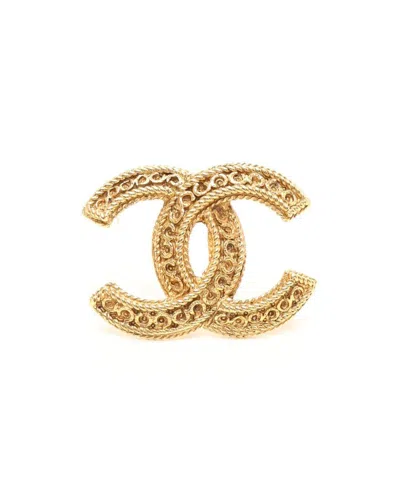 Pre-owned Chanel Coco Mark Brooch In Yellow