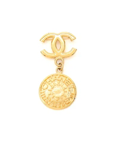 Pre-owned Chanel Coco Mark Brooch In Yellow