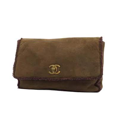 Pre-owned Chanel Coco Mark Brown Suede Clutch Bag ()