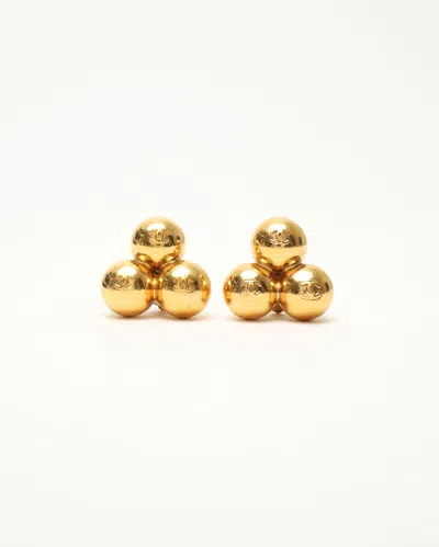 Pre-owned Chanel Coco Mark Bubble Clip-on Earrings In Gold