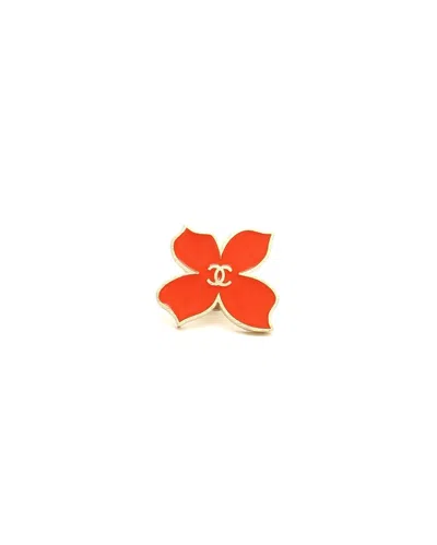 Pre-owned Chanel Coco Mark Butterfly Pin Brooch In Red