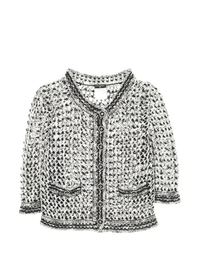 Pre-owned Chanel Coco Mark Button-fastening See-through Cardigan In White