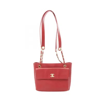Pre-owned Chanel Coco Mark Calf Tote Bag In Red