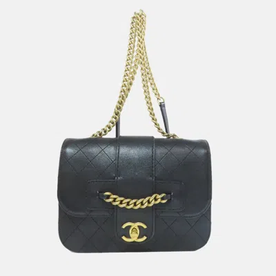Pre-owned Chanel Coco Mark Calfskin Chain Shoulder Bag In Black