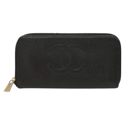 Pre-owned Chanel Coco Mark Calfskin Wallet () In Black