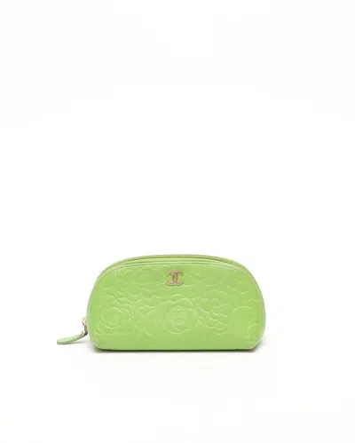 Pre-owned Chanel Coco Mark Camellia Pouch In Green
