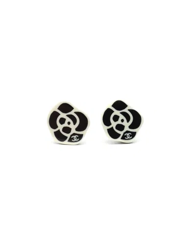 Pre-owned Chanel Coco Mark Camellia Resin Clip-on Earrings In Multi