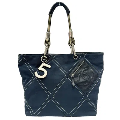Pre-owned Chanel Coco Mark Canvas Tote Bag () In Blue