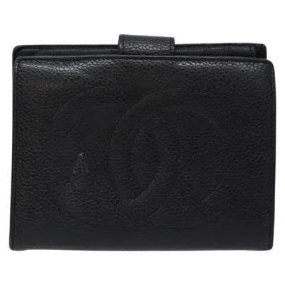 Pre-owned Chanel Coco Mark Canvas Wallet () In Black