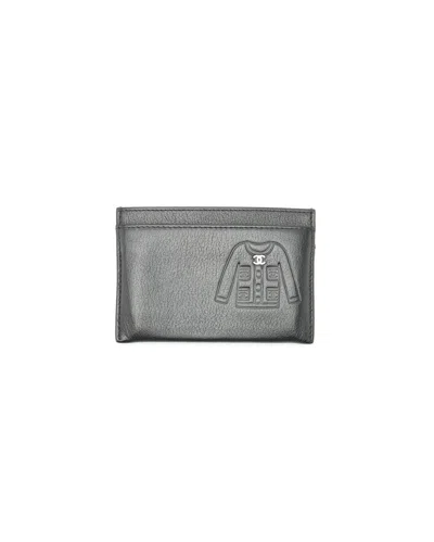 Pre-owned Chanel Coco Mark Card Holder In Silver