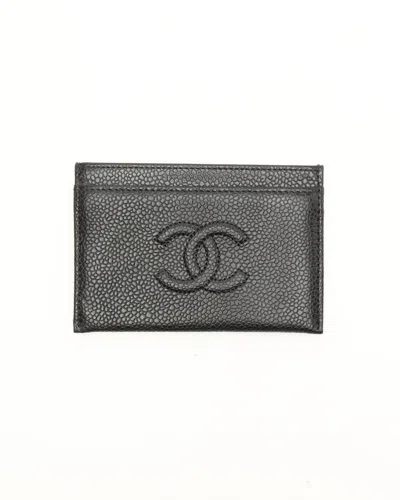 Pre-owned Chanel Coco Mark Caviar Card Holder In Black
