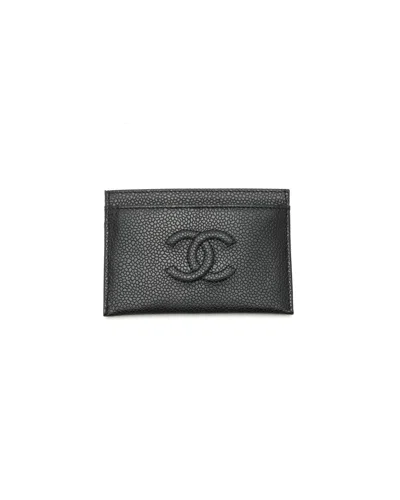 Pre-owned Chanel Coco Mark Caviar Card Holder In Black