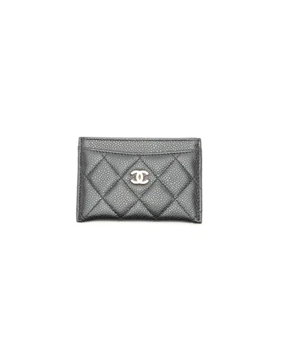 Pre-owned Chanel Coco Mark Caviar Card Holder In Black