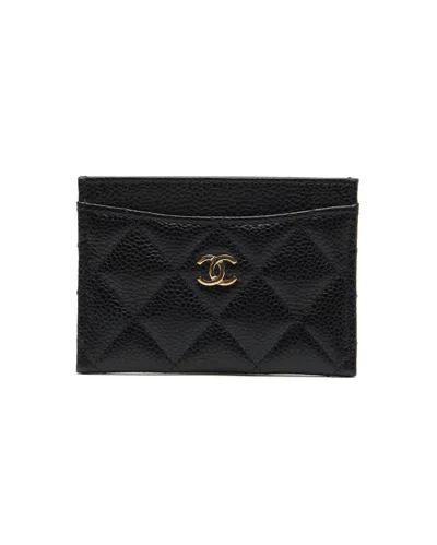Pre-owned Chanel Coco Mark Caviar Card Holder In Black