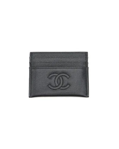 Pre-owned Chanel Coco Mark Caviar Card Holder In Black