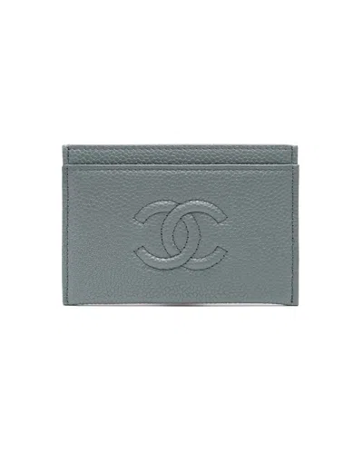Pre-owned Chanel Coco Mark Caviar Card Holder In Gray