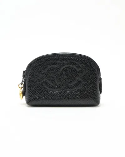 Chanel Coco Mark Caviar Coin Purse In Black
