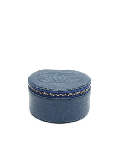 Chanel Coco Mark Caviar Cosmetic Pouch In Blue