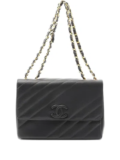 Pre-owned Chanel Coco Mark Caviar-leather Chain Shoulder Bag In Black