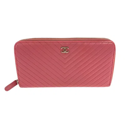 Pre-owned Chanel Coco Mark Caviar Long Wallet In Pink