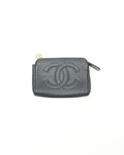 Pre-owned Chanel Coco Mark Caviar Mini Pouch In Black