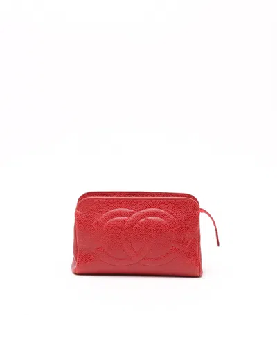 Pre-owned Chanel Coco Mark Caviar Pouch In Red