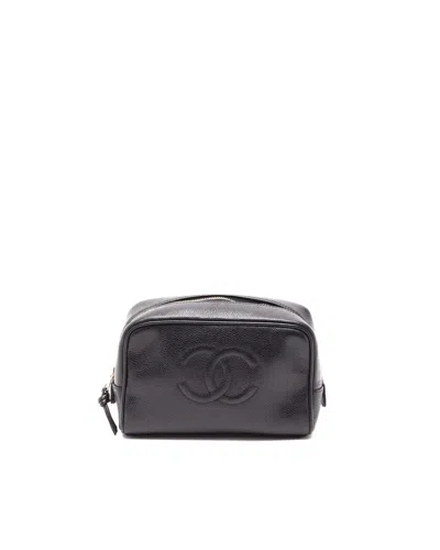 Pre-owned Chanel Coco Mark Caviar Pouch In Black