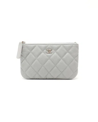 Chanel Coco Mark Caviar Pouch In Grey