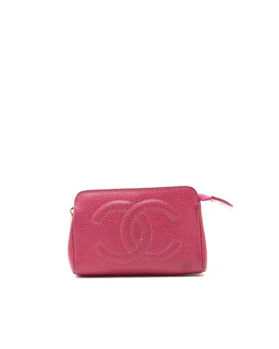 Chanel Coco Mark Caviar Pouch In Pink