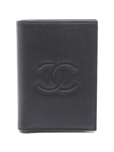 Pre-owned Chanel Coco Mark Caviar Skin Card Case In Black