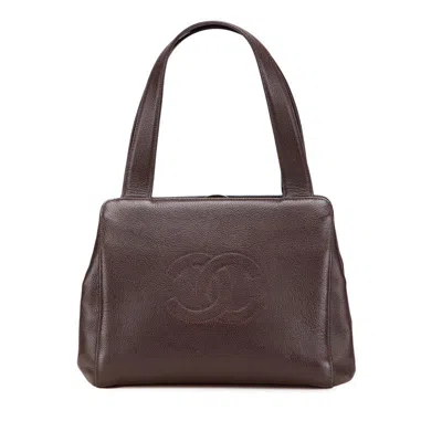 Pre-owned Chanel Coco Mark Caviar Skin Handbag In Brown