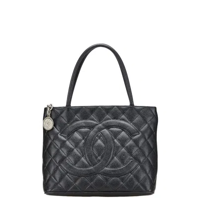 Pre-owned Chanel Coco Mark Caviar Skin Tote Bag In Black