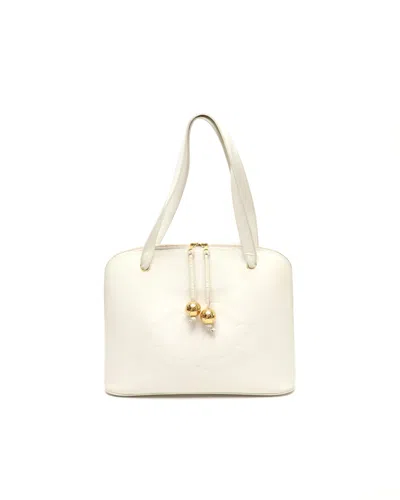 Pre-owned Chanel Coco Mark Caviar Tote Bag In White