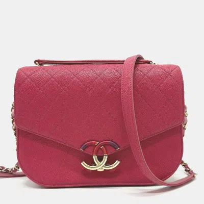 Pre-owned Chanel Coco Mark Cc Coil 2-way Chain Shoulder Bag In Caviar Skin Pink