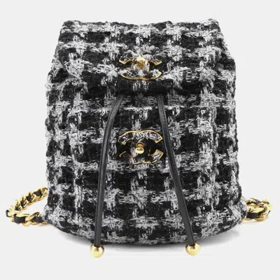 Pre-owned Chanel Coco Mark Chain Backpack In Tweed Leather And Black/gray